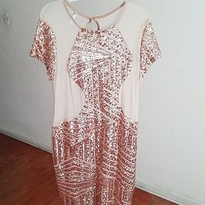 Gold sequined/ Sheer paneled dress